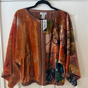 🎨 NWT Aris A Velvet Jacket Dolman Sleeves Watercolor Floral Design